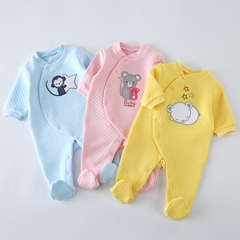 Baby Clothing Gender Neutral - ベビーコットンロンパース服新生児長袖ユニセックスワンピースパジャマ新生児女の子男の子足つきオーバーオールジャンプスーツ衣装