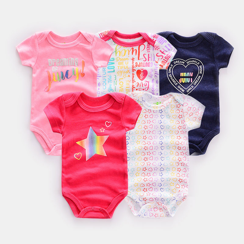 Baby Clothing Gender Neutral - 赤ちゃん用コットン半袖ボディスーツ,新生児服,男の子と女の子のコスチュームセット,1セットあたり5ペア