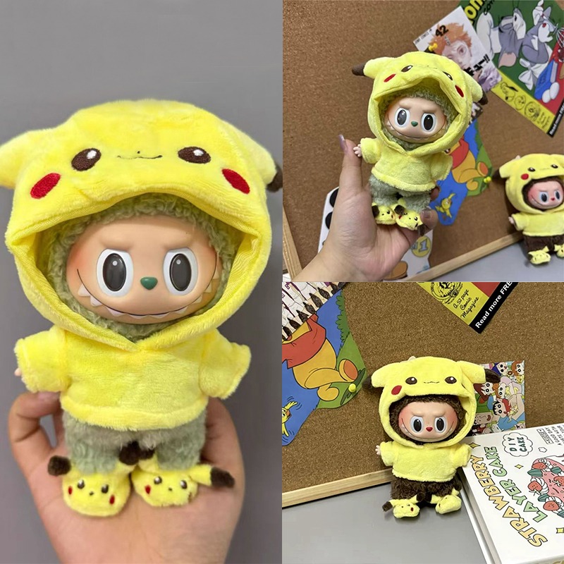 Baby Clothing - 15～17cmのラビュブドール用、漫画風のかわいいピカチュウのぬいぐるみ服、靴セット、KPOP、カワイイ服、立ち姿勢の人形用
