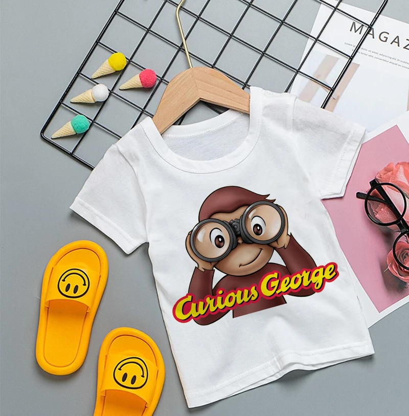 Baby Clothing Sale - おさるのジョージのカートゥーンプリントTシャツ 子供用 面白いモンキー柄トップス 男の子と女の子のベビー向け 子供服 ホットセール2026