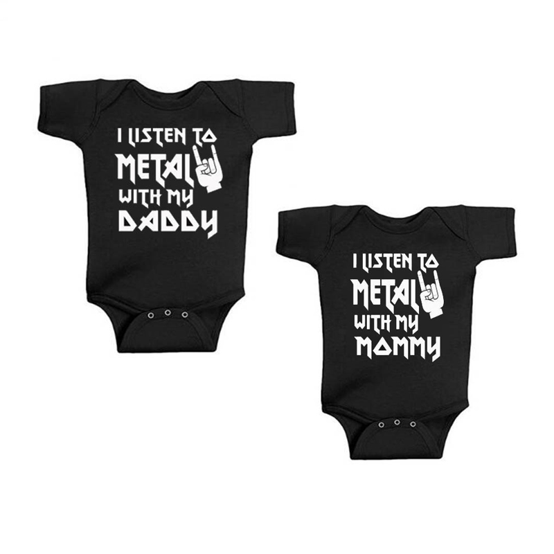 Baby Clothing Outlet - 新生児用の楽しい半袖ボディスーツ,パパとママと一緒に金属を聞く男の子と女の子のロンパースの服