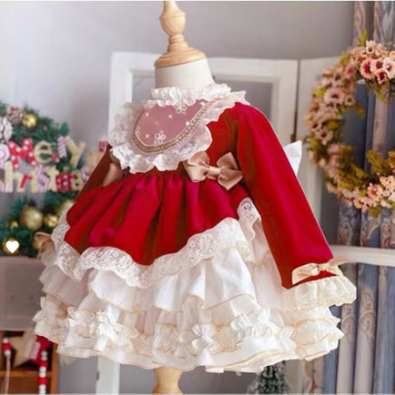 Baby Clothing Gifts - 女の子のためのスペイン語のイブニングドレス,ヴィンテージのピンクのロリータ,レース,クリスマスパーティーのためのプリンセスドレス,ギフト