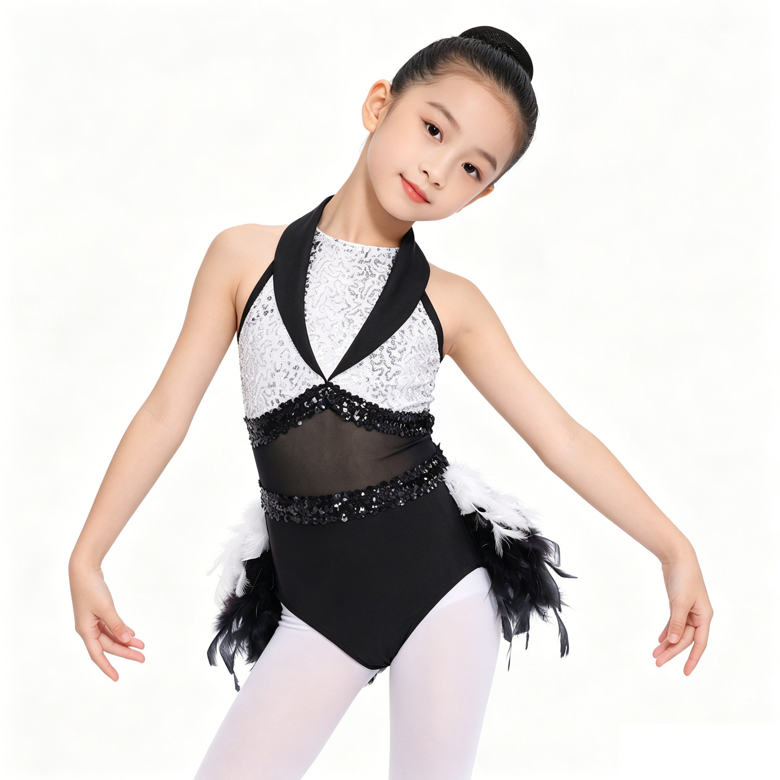 Baby Clothing Sizes - 十代の女の子ノースリーブスパンコールシアーメッシュフェザーラテンジャズダンスチャチャレオタードドレスバレエチュチュサンバルンバタンゴダンスウェア