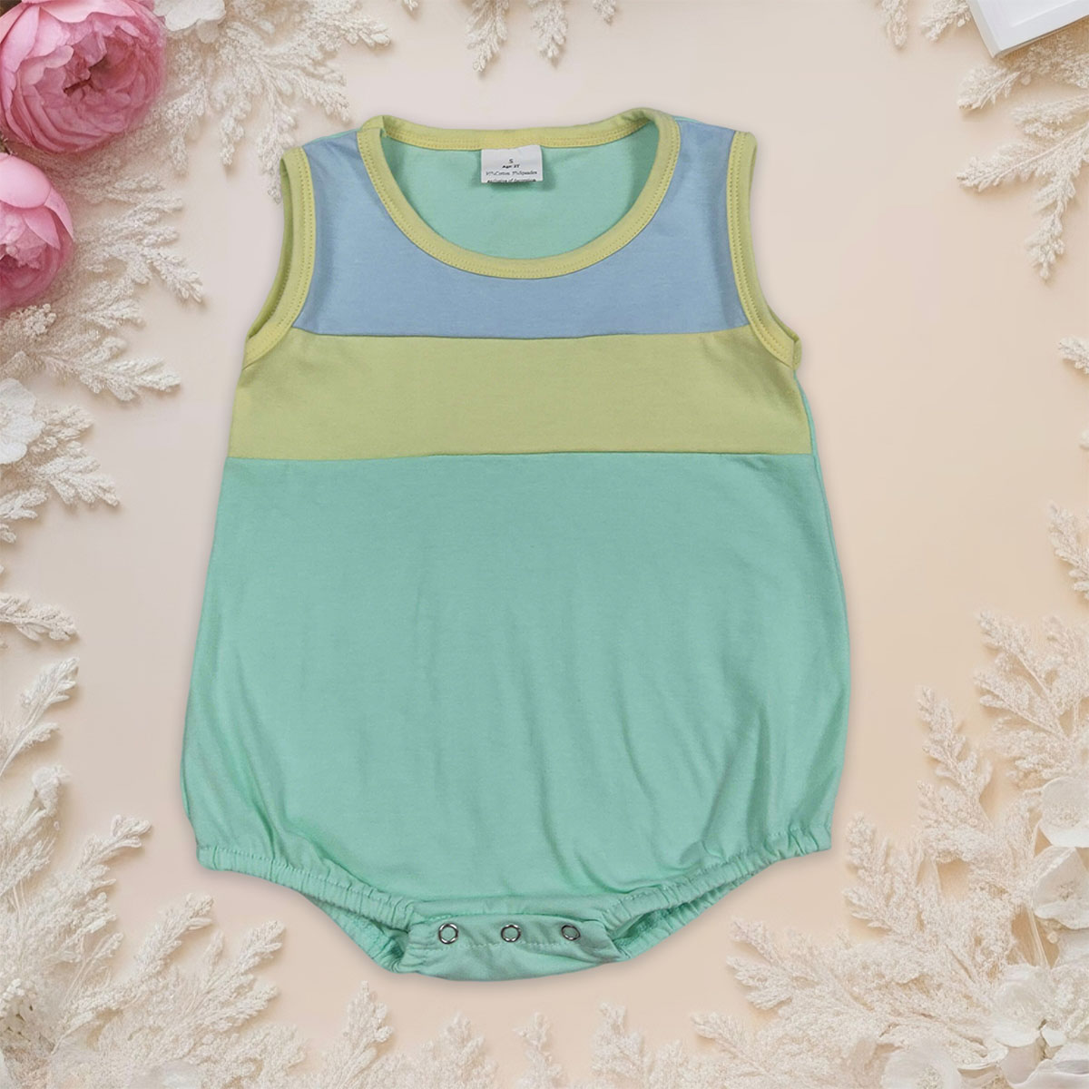 Baby Clothing Yellow - 新生児男の子ノースリーブ青黄色アクアロンパース幼児ボタン泡かわいいジャンプスーツ子供ワンピース服卸売