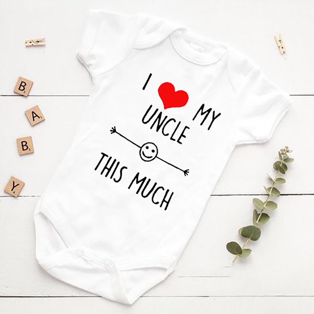 Baby Clothing Gender Neutral - 私は叔父を愛していますこのほど新生児ロンパース幼児女の子男の子半袖服 Ropa 面白いかわいい笑顔プリントボディスーツギフト