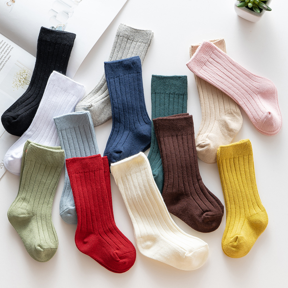 Baby Clothing Gender Neutral - 2025年ニューアンスパニスタイルダブルニードルストライプニーハイロングソリッド13色ルーズソックスベビーガールボーイズ新生児格安服