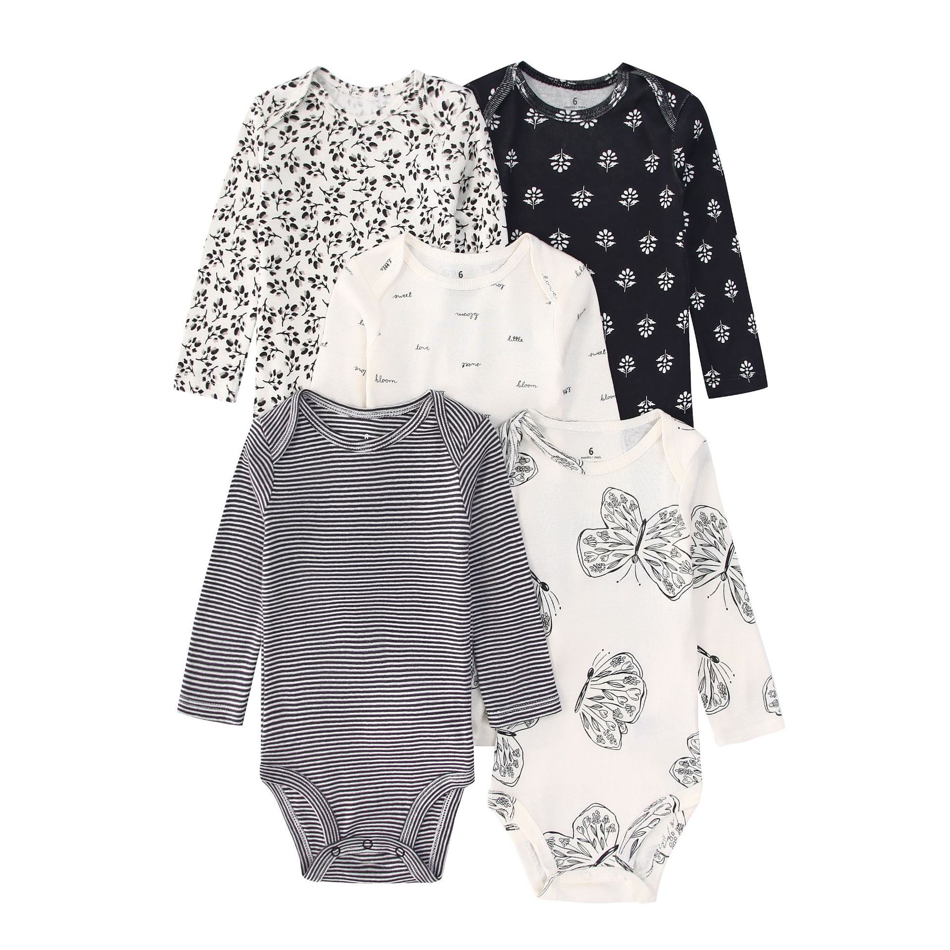 Baby Clothing Gender Neutral - 5 個新生児幼児ベビーボディスーツ長袖漫画動物花プリントボディスーツ赤ちゃん男の子と女の子の服