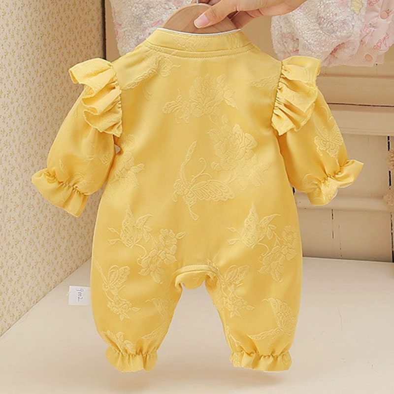 春秋幼児女の子服中国風のかわいい花黄色長袖幼児ロンパースベビ - Baby Clothing Yellow のレビューと価格