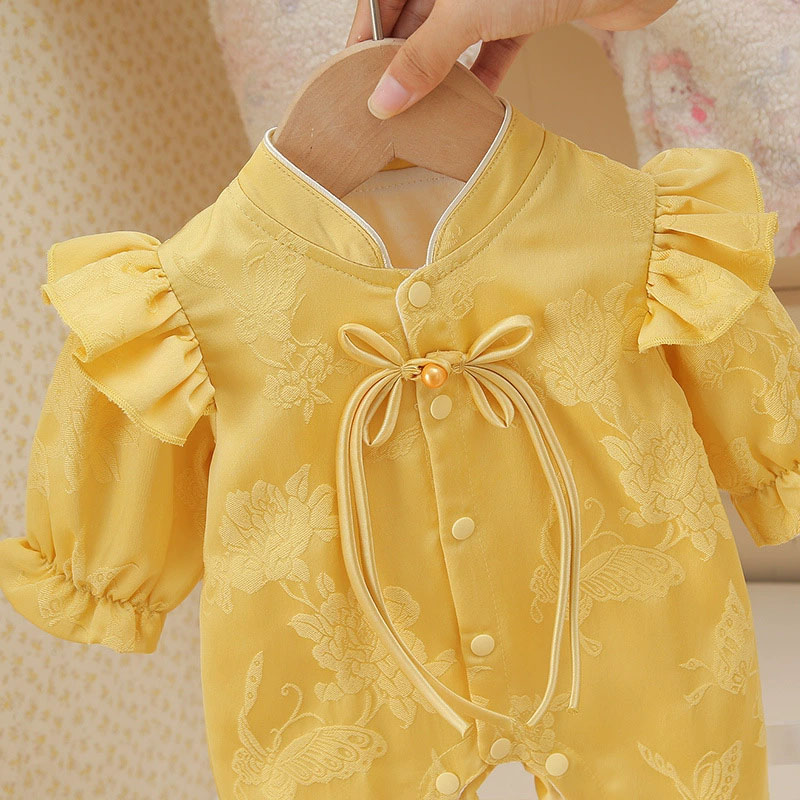 春秋幼児女の子服中国風のかわいい花黄色長袖幼児ロンパースベビ - Baby Clothing Yellow のレビューと価格