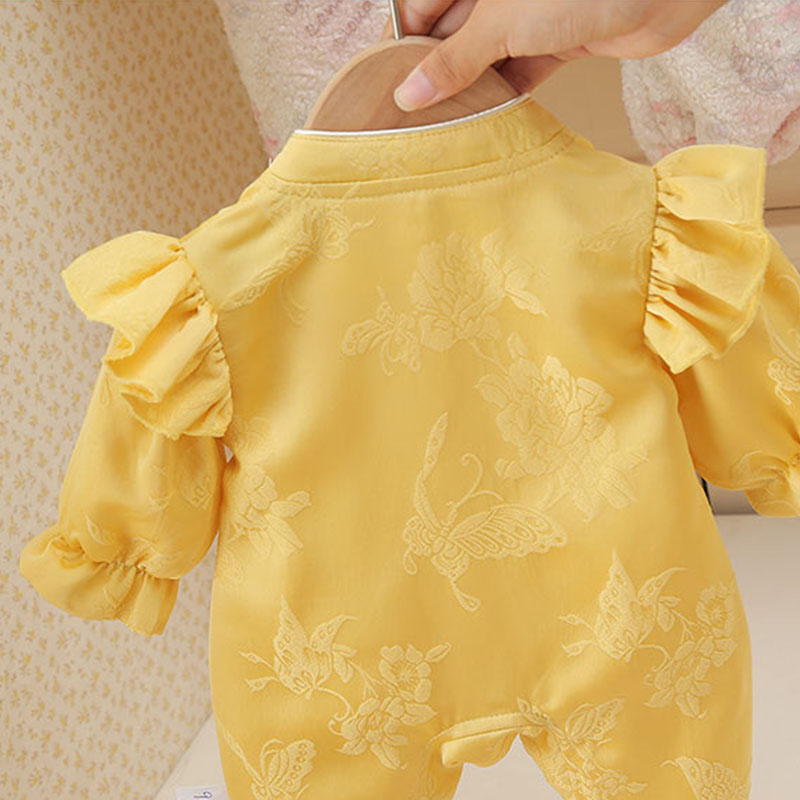 春秋幼児女の子服中国風のかわいい花黄色長袖幼児ロンパースベビ - Baby Clothing Yellow のレビューと価格