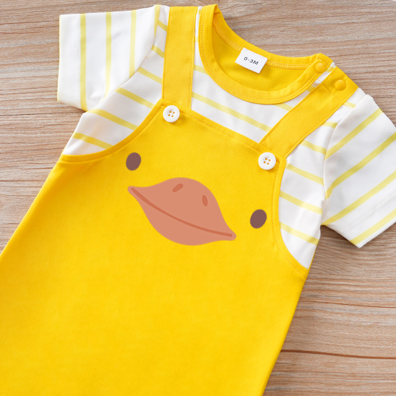 かわいいアニマルプリントと黄色のフェイクサスペンダーベビー服 - Baby Clothing Yellow のレビューと価格