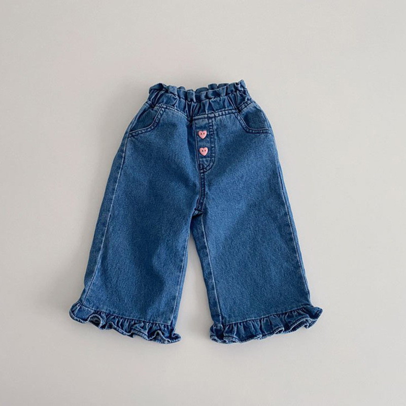 女の子の赤ちゃんのためのフリルとポケット付きのジーンズ,子供 - Baby Clothing Wash のレビューと価格