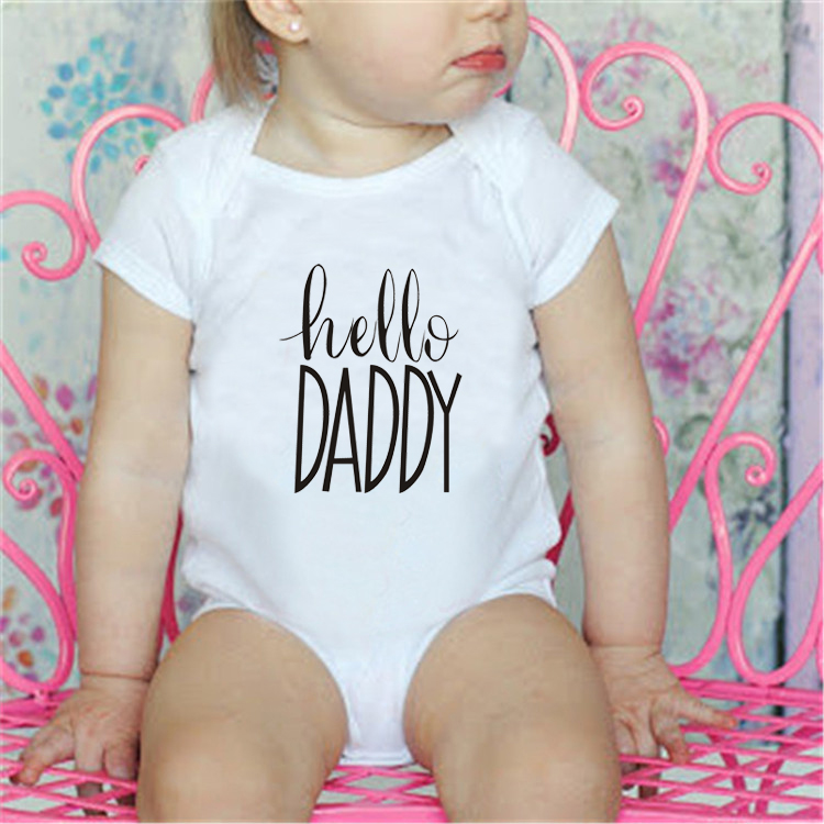 夏の新生児幼児の少年少女のボディスーツ半袖ハローパパプリント - Baby Clothing Gender Neutral のレビューと価格