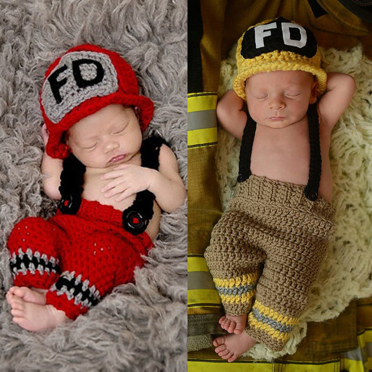 手作りかぎ針編み新生児男の子写真撮影服消防士消防士コスチュー - Baby Clothing Yellow のレビューと価格