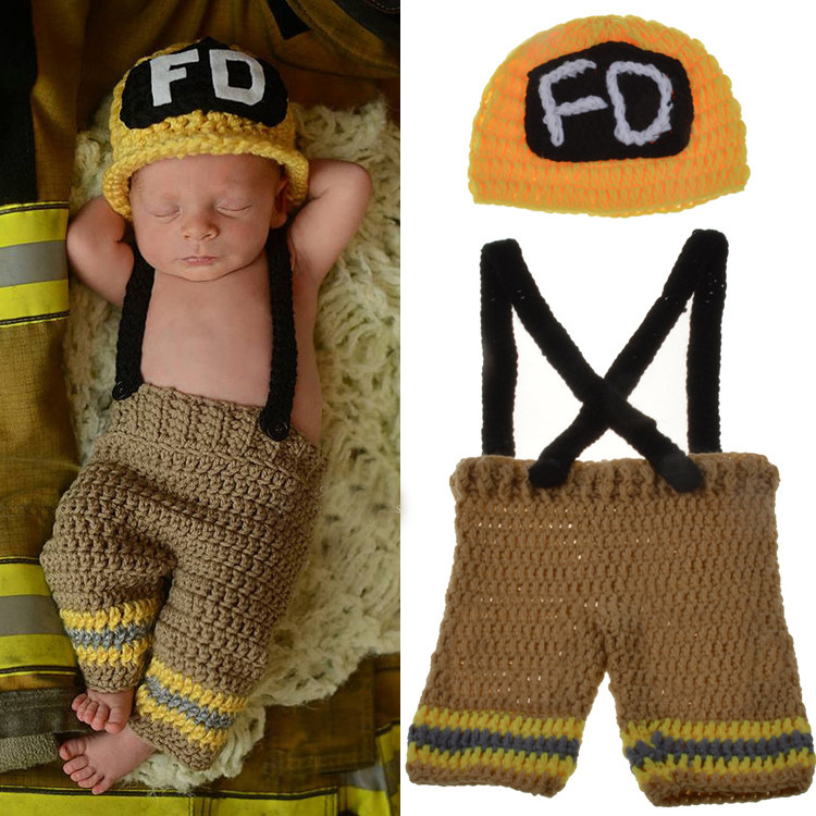 手作りかぎ針編み新生児男の子写真撮影服消防士消防士コスチュー - Baby Clothing Yellow のレビューと価格