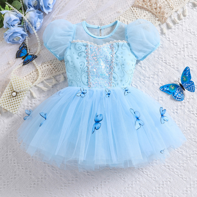 シンデレラダンスドレス女の子蝶アップリケスパンコールプリンセ - Baby Clothing Sizes のレビューと価格